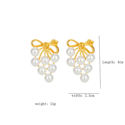 1 Pair Ig Style Sweet Grape Bow Knot Plating Inlay Alloy Pearl Ear Studs