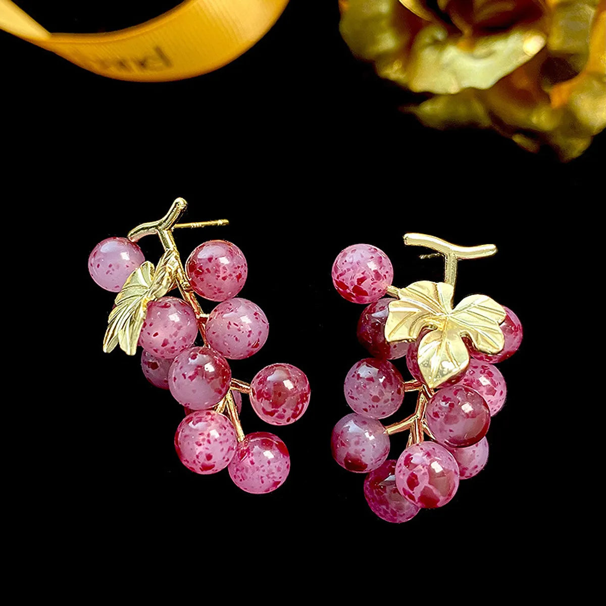 1 Pair Ig Style Sweet Grape Plating Resin Copper Ear Studs