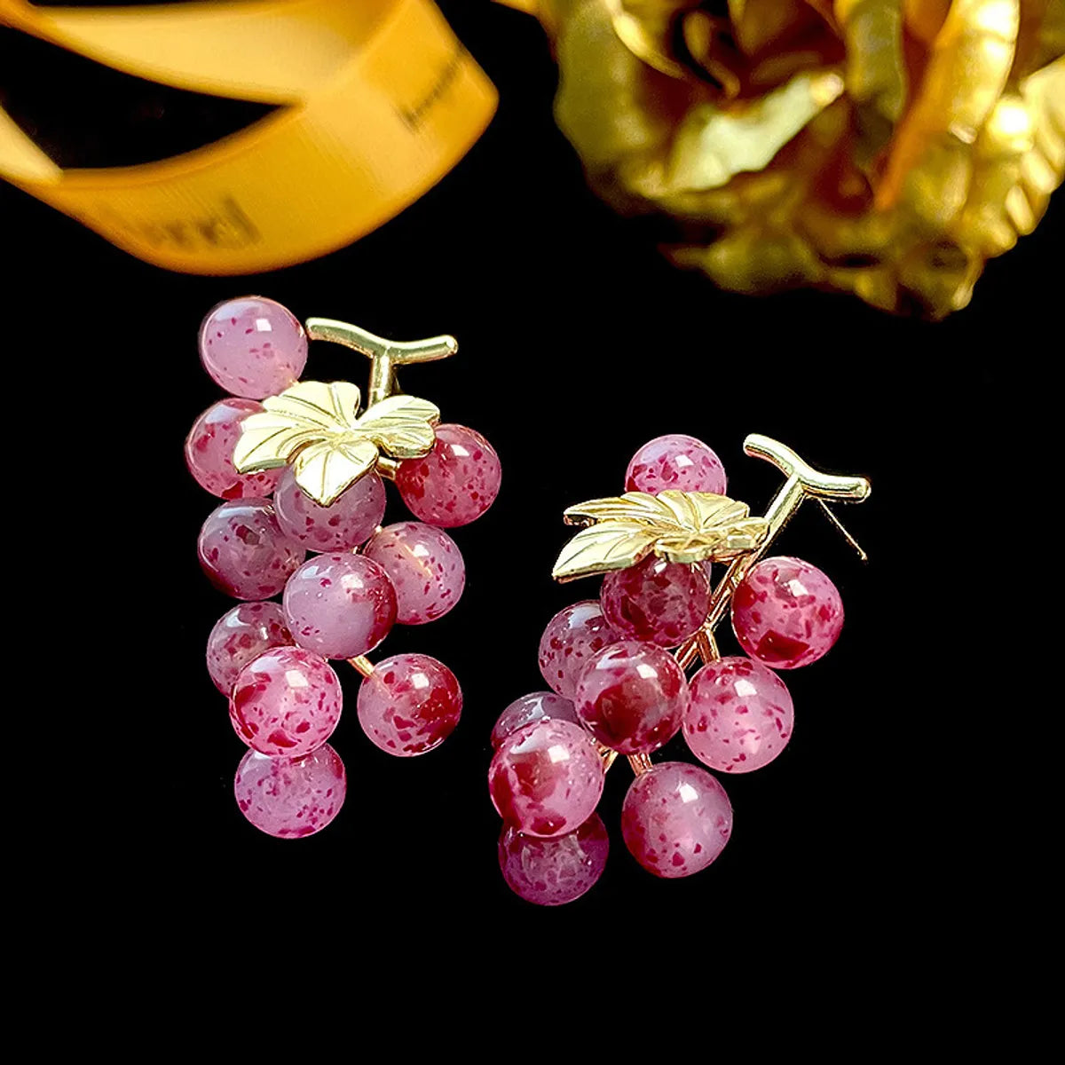 1 Pair Ig Style Sweet Grape Plating Resin Copper Ear Studs