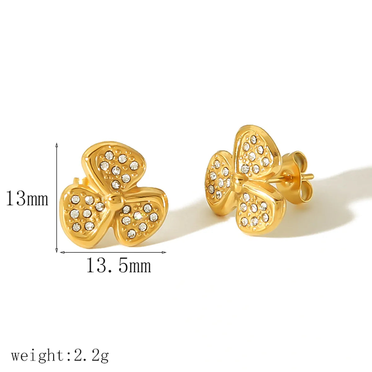 1 Pair IG Style Sweet Heart Shape Bow Knot Inlay 304 Stainless Steel Zircon 18K Gold Plated Ear Studs