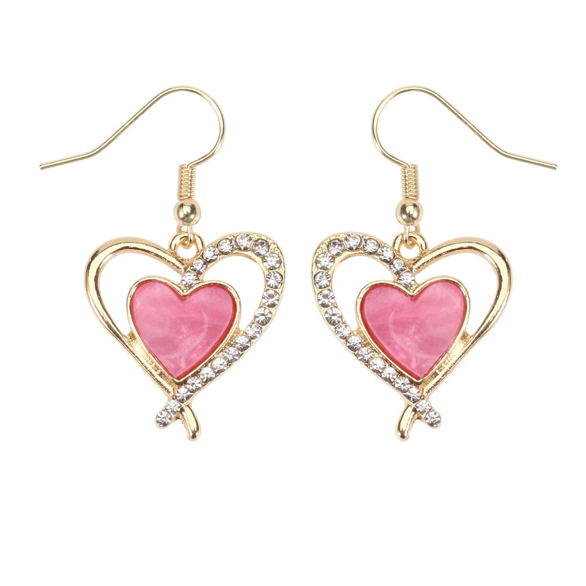 1 Pair IG Style Sweet Heart Shape Enamel Inlay Alloy Rhinestones Pearl Drop Earrings