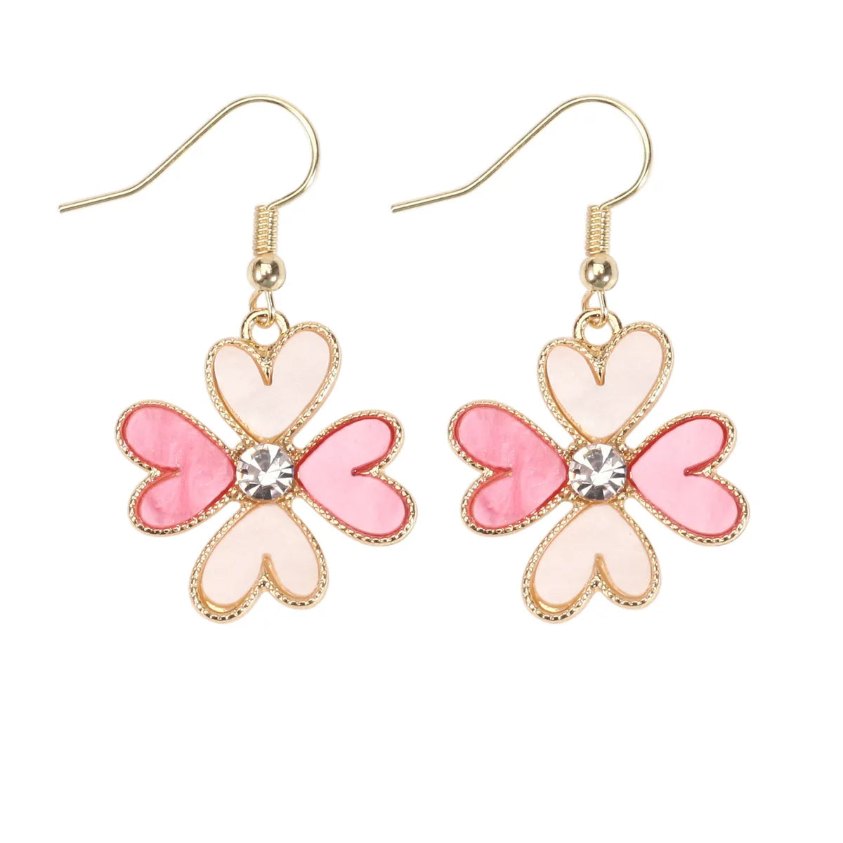 1 Pair IG Style Sweet Heart Shape Enamel Inlay Alloy Rhinestones Pearl Drop Earrings