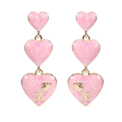 1 Pair IG Style Sweet Heart Shape Enamel Inlay Alloy Rhinestones Pearl Drop Earrings