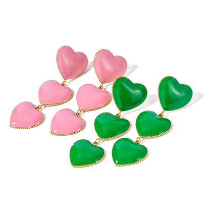 1 Pair IG Style Sweet Heart Shape Enamel Plating 304 Stainless Steel Drop Earrings