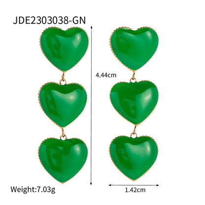 1 Pair IG Style Sweet Heart Shape Enamel Plating 304 Stainless Steel Drop Earrings