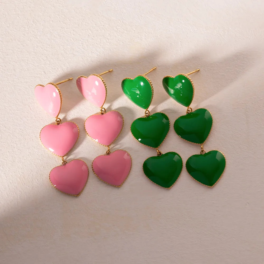 1 Pair IG Style Sweet Heart Shape Enamel Plating 304 Stainless Steel Drop Earrings