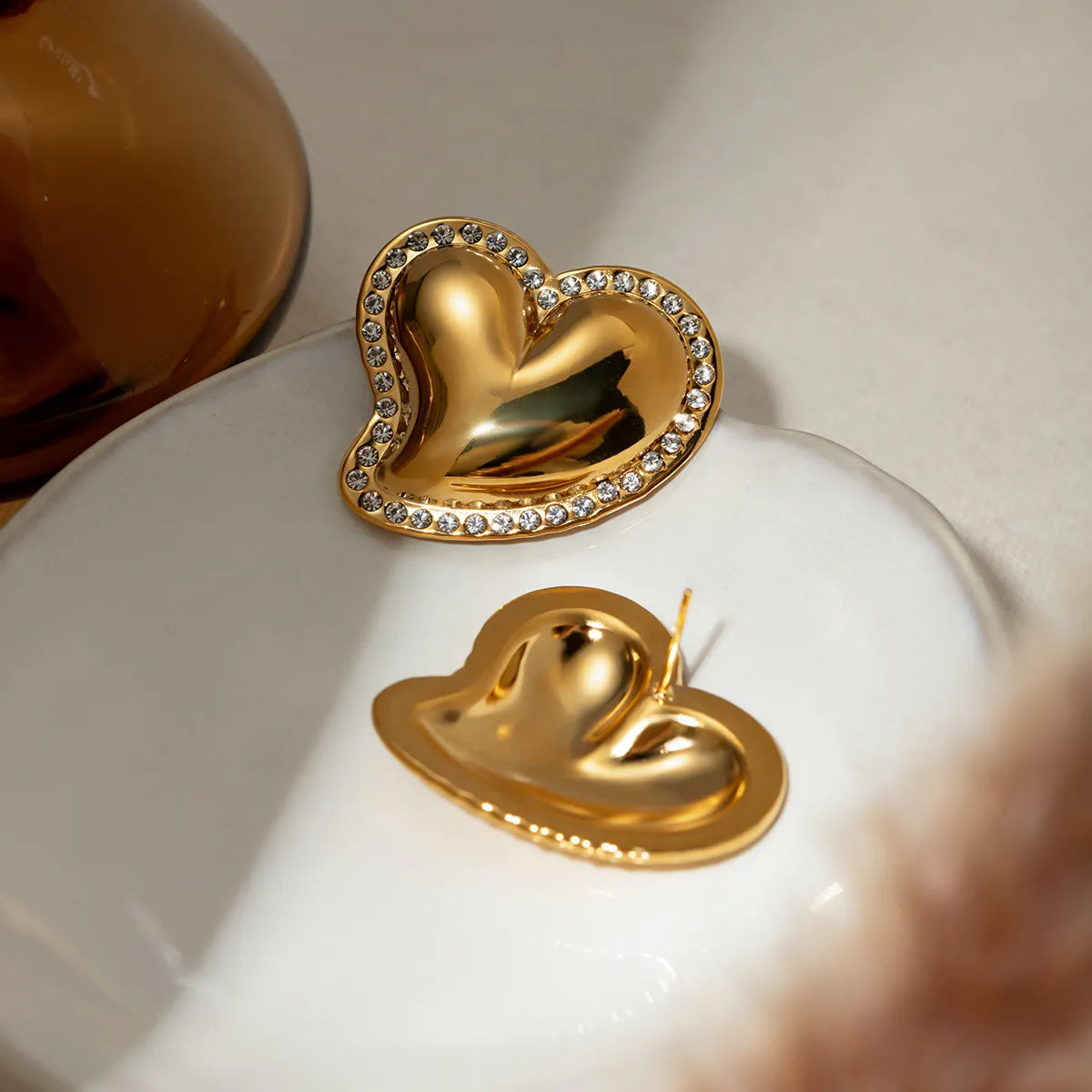 1 Pair IG Style Sweet Heart Shape Inlay 304 Stainless Steel Rhinestones 18K Gold Plated Ear Studs