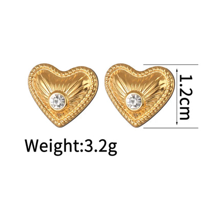 1 Pair IG Style Sweet Heart Shape Inlay 304 Stainless Steel Shell Zircon 18K Gold Plated Ear Studs