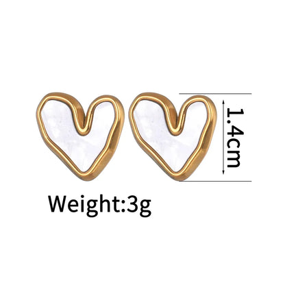 1 Pair IG Style Sweet Heart Shape Inlay 304 Stainless Steel Shell Zircon 18K Gold Plated Ear Studs