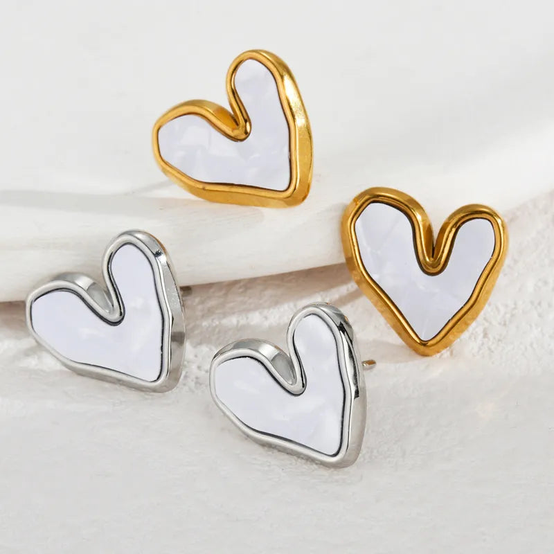 1 Pair IG Style Sweet Heart Shape Inlay 304 Stainless Steel Shell Zircon 18K Gold Plated Ear Studs