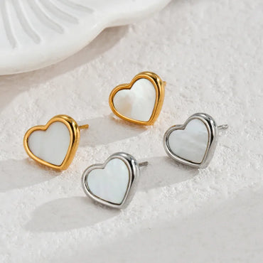 1 Pair IG Style Sweet Heart Shape Inlay 304 Stainless Steel Shell Zircon 18K Gold Plated Ear Studs