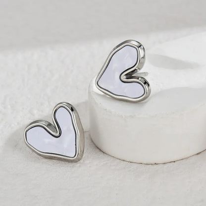 1 Pair IG Style Sweet Heart Shape Inlay 304 Stainless Steel Shell Zircon 18K Gold Plated Ear Studs