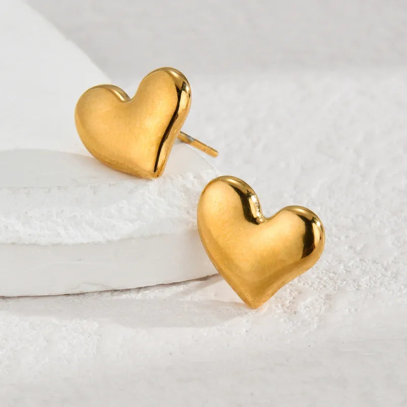 1 Pair IG Style Sweet Heart Shape Inlay 304 Stainless Steel Shell Zircon 18K Gold Plated Ear Studs