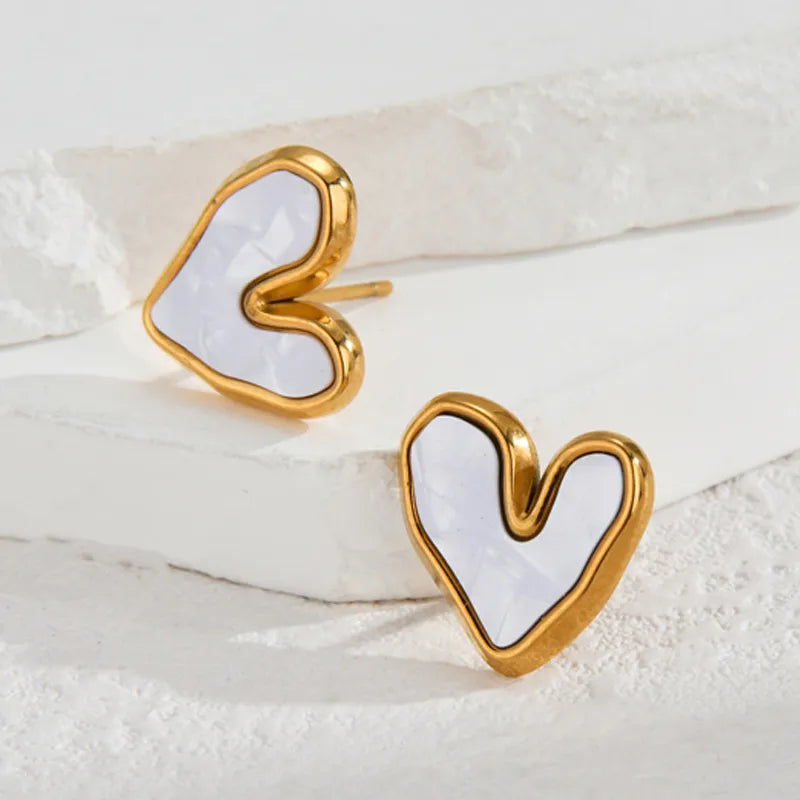 1 Pair IG Style Sweet Heart Shape Inlay 304 Stainless Steel Shell Zircon 18K Gold Plated Ear Studs