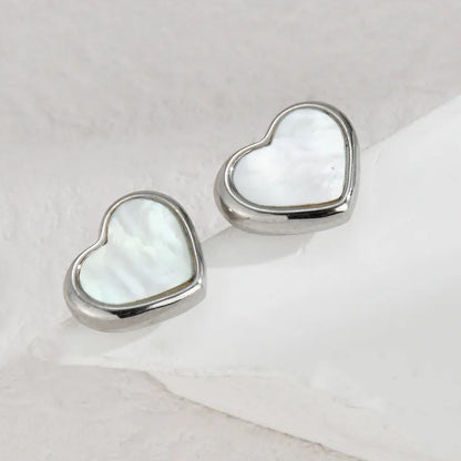 1 Pair IG Style Sweet Heart Shape Inlay 304 Stainless Steel Shell Zircon 18K Gold Plated Ear Studs