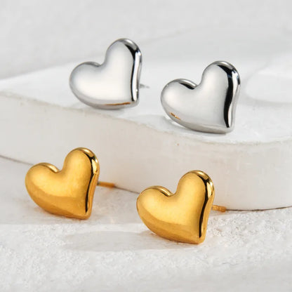 1 Pair IG Style Sweet Heart Shape Inlay 304 Stainless Steel Shell Zircon 18K Gold Plated Ear Studs