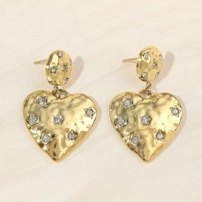 1 Pair IG Style Sweet Heart Shape Inlay 304 Stainless Steel Zircon Drop Earrings