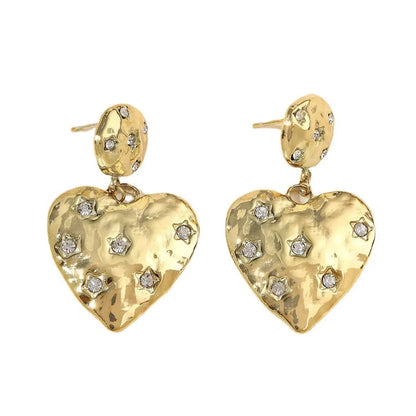 1 Pair IG Style Sweet Heart Shape Inlay 304 Stainless Steel Zircon Drop Earrings