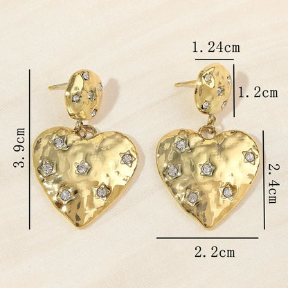 1 Pair IG Style Sweet Heart Shape Inlay 304 Stainless Steel Zircon Drop Earrings