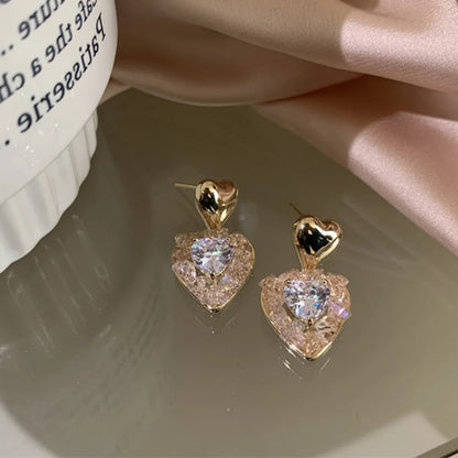 1 Pair Ig Style Sweet Heart Shape Inlay Alloy Rhinestones Drop Earrings