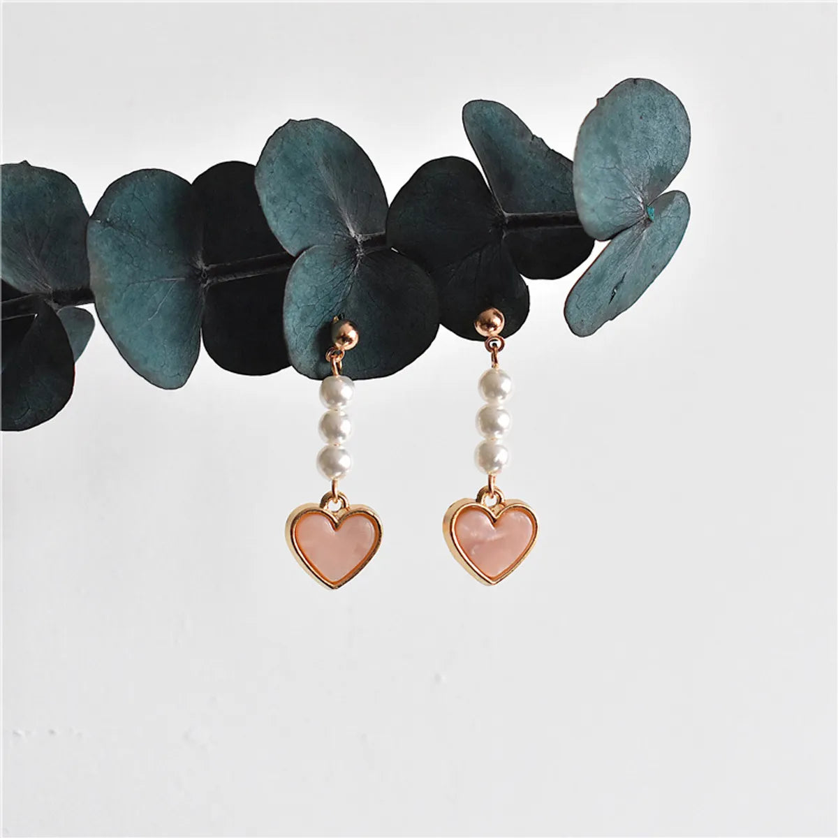 1 Pair Ig Style Sweet Heart Shape Pearl Alloy Drop Earrings