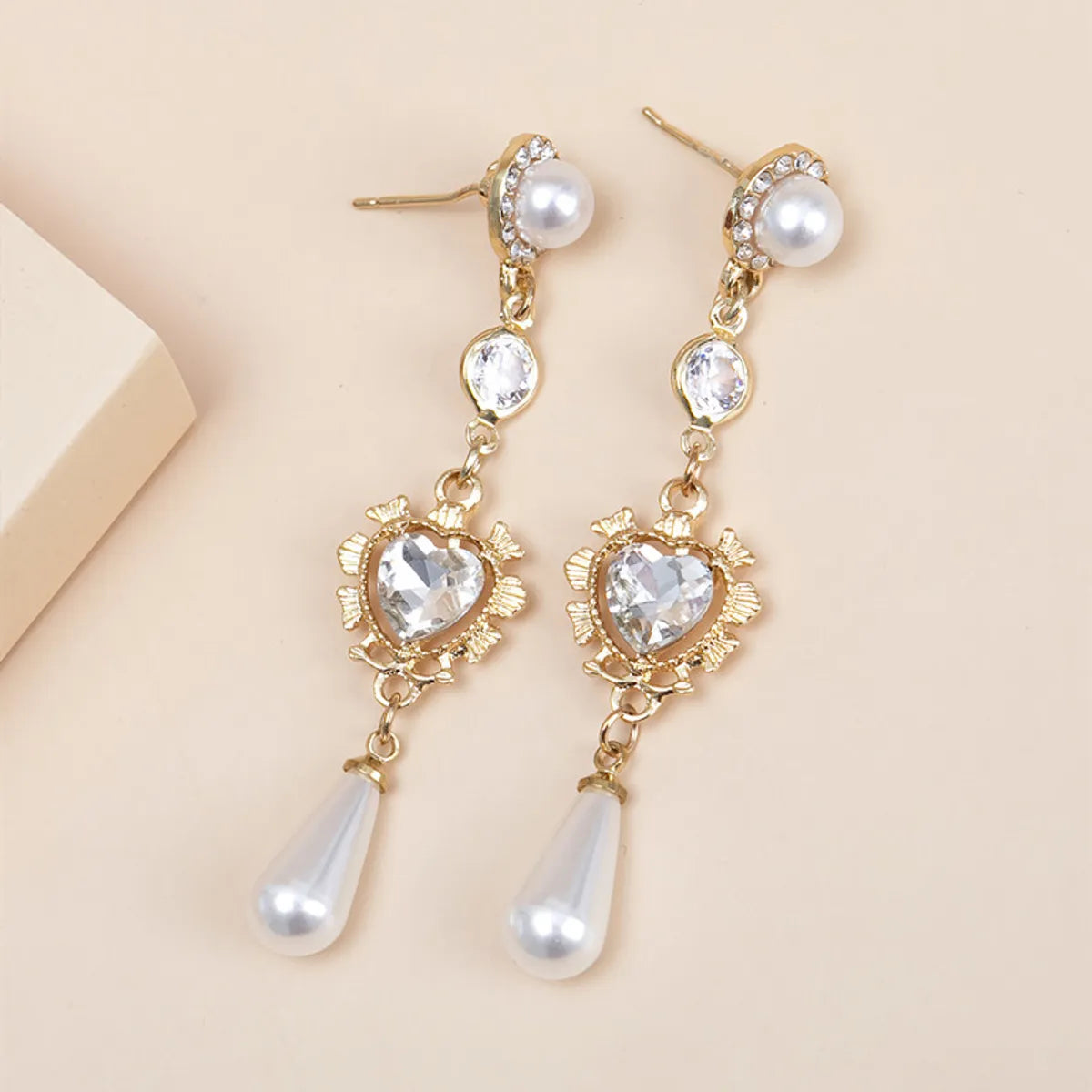 1 Pair Ig Style Sweet Heart Shape Plating Inlay Metal Artificial Pearls Zircon Drop Earrings