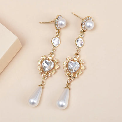 1 Pair Ig Style Sweet Heart Shape Plating Inlay Metal Artificial Pearls Zircon Drop Earrings