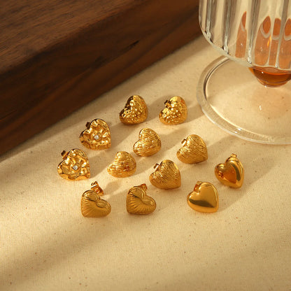 1 Pair IG Style Sweet Heart Shape Polishing Plating 304 Stainless Steel 18K Gold Plated Ear Studs