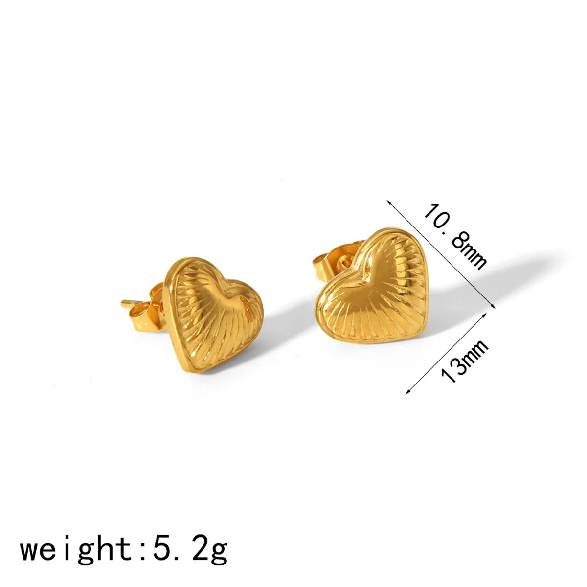 1 Pair IG Style Sweet Heart Shape Polishing Plating 304 Stainless Steel 18K Gold Plated Ear Studs