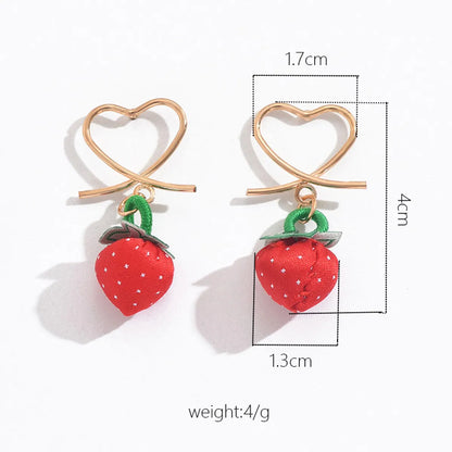 1 Pair IG Style Sweet Heart Shape Strawberry Hollow Out Alloy Drop Earrings