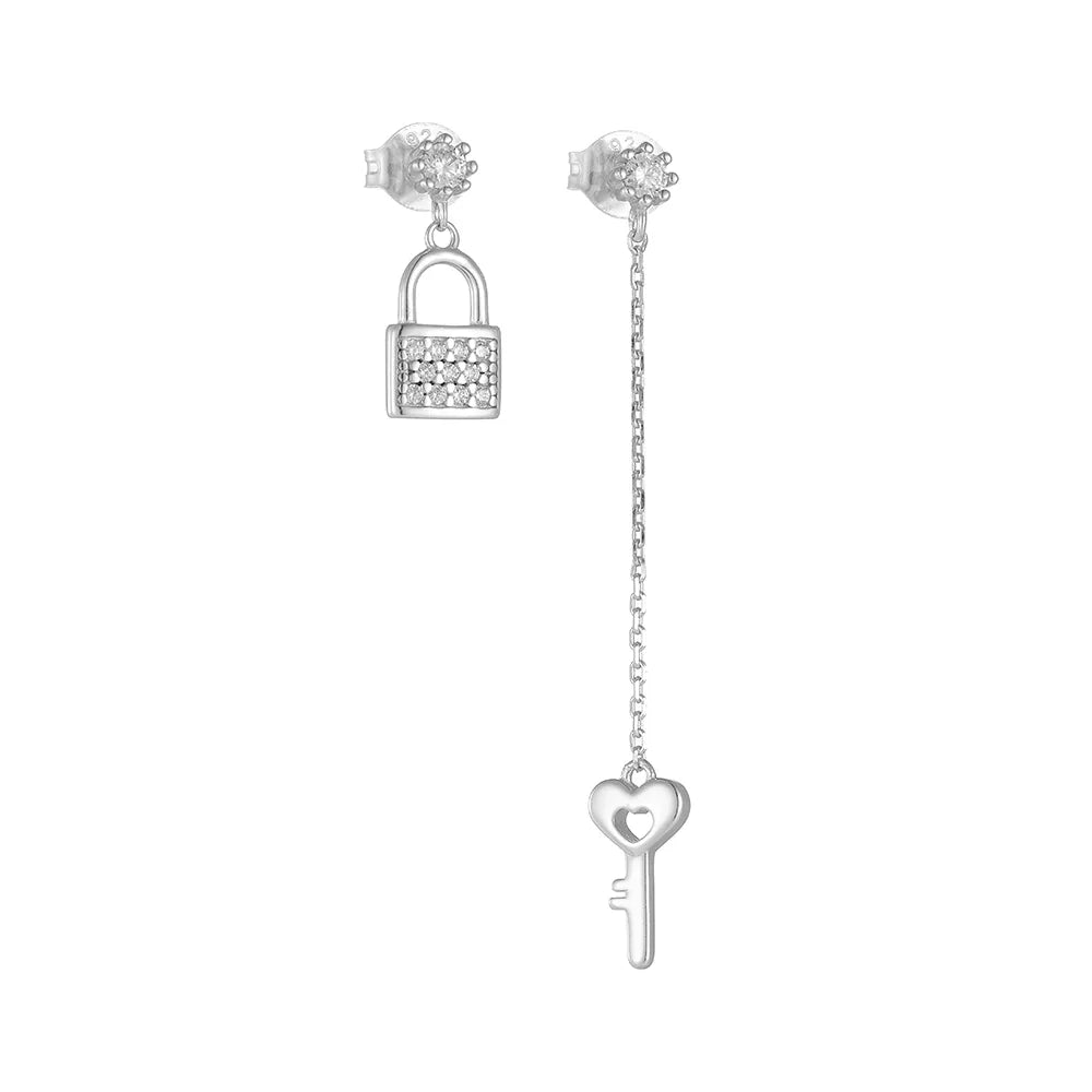 1 Pair Ig Style Sweet Key Lock Plating Inlay Sterling Silver Zircon 14k Gold Plated Rhodium Plated Drop Earrings