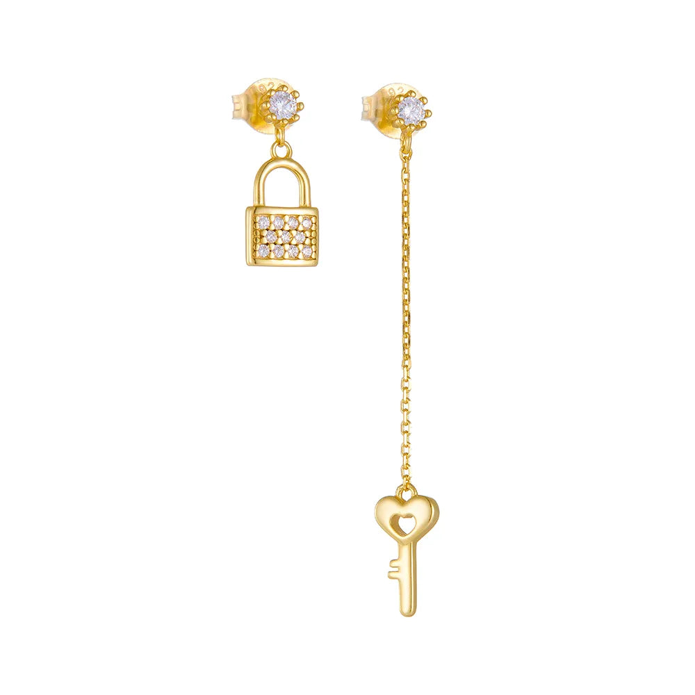 1 Pair Ig Style Sweet Key Lock Plating Inlay Sterling Silver Zircon 14k Gold Plated Rhodium Plated Drop Earrings