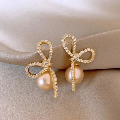 1 Pair IG Style Sweet Korean Style Bow Knot Inlay Alloy Rhinestones Drop Earrings