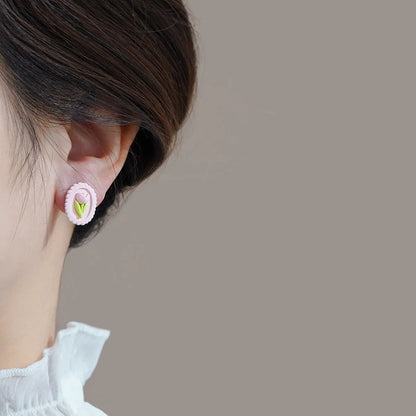 1 Pair IG Style Sweet Oval Flower Stoving Varnish Alloy Ear Studs