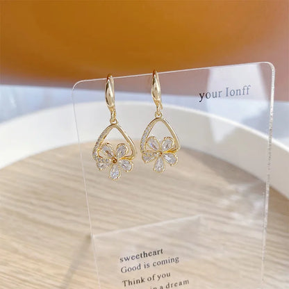 1 Pair Ig Style Sweet Petal Plating Inlay Copper Zircon 14k Gold Plated Drop Earrings