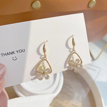 1 Pair Ig Style Sweet Petal Plating Inlay Copper Zircon 14k Gold Plated Drop Earrings