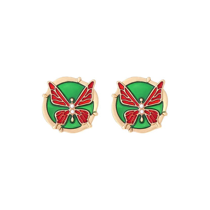 1 Pair IG Style Sweet Round Butterfly Enamel Inlay Zinc Alloy Artificial Pearls Ear Studs