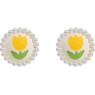 1 Pair IG Style Sweet Round Flower Plating Inlay Alloy Artificial Pearls Ear Studs