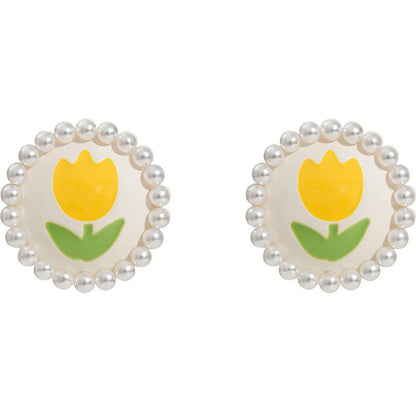 1 Pair IG Style Sweet Round Flower Plating Inlay Alloy Artificial Pearls Ear Studs