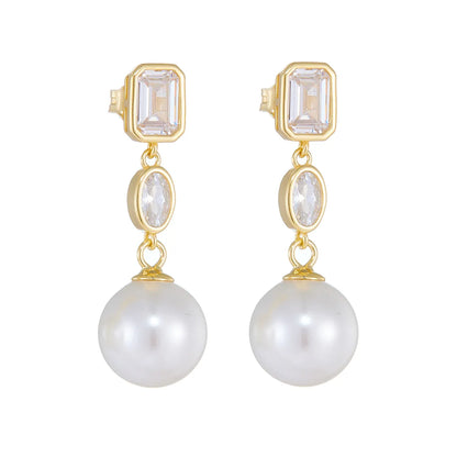 1 Pair Ig Style Sweet Round Square Oval Plating Inlay Sterling Silver Pearl Zircon 14k Gold Plated Rhodium Plated Drop Earrings