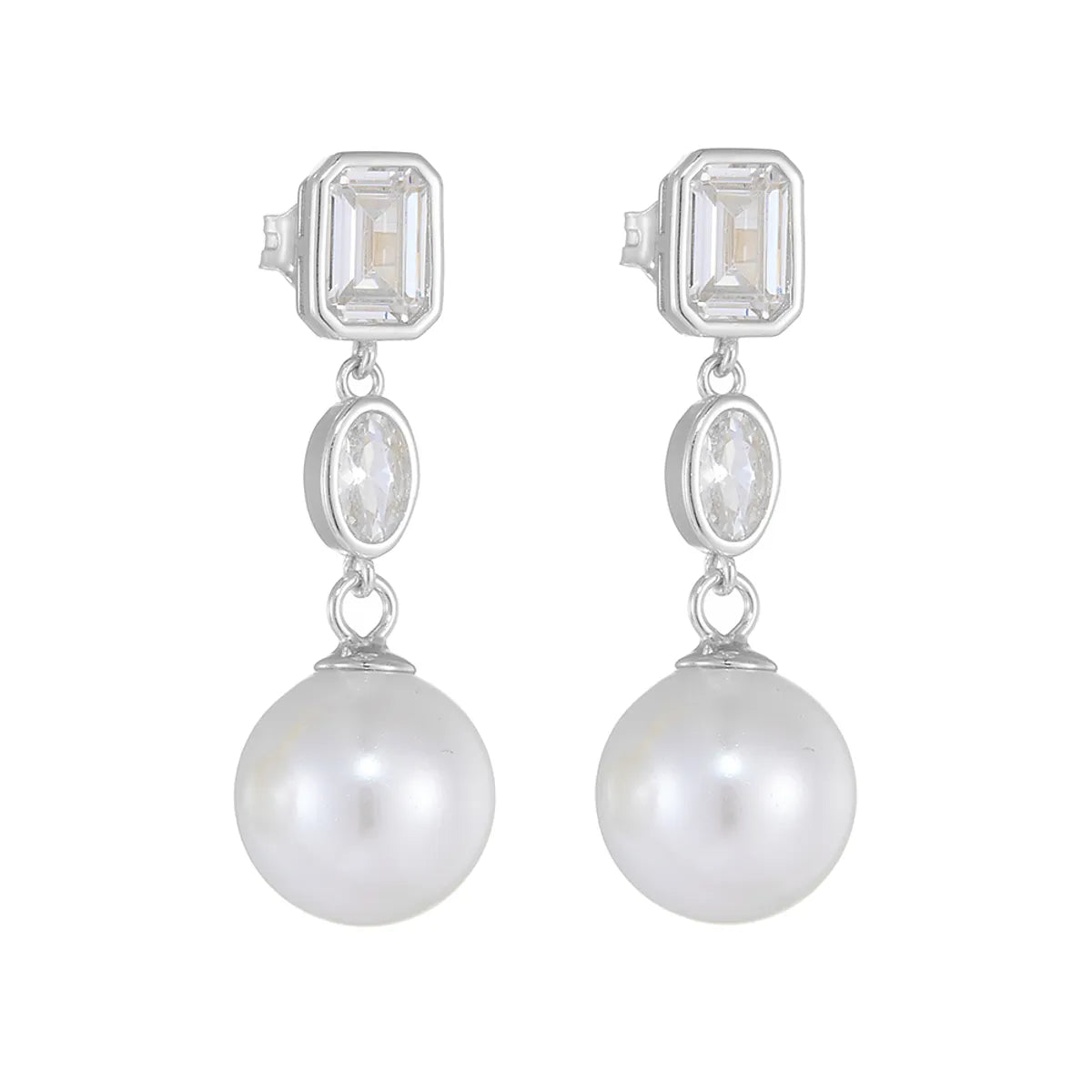 1 Pair Ig Style Sweet Round Square Oval Plating Inlay Sterling Silver Pearl Zircon 14k Gold Plated Rhodium Plated Drop Earrings