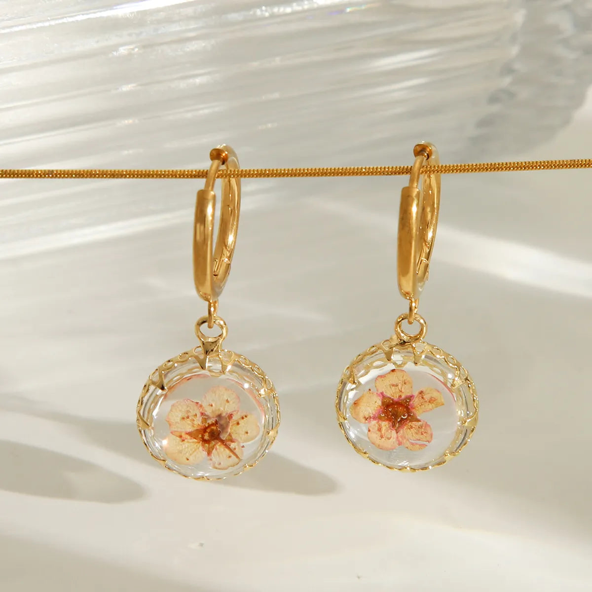 1 Pair IG Style Sweet Round Water Droplets Flower 304 Stainless Steel Copper 18K Gold Plated Drop Earrings