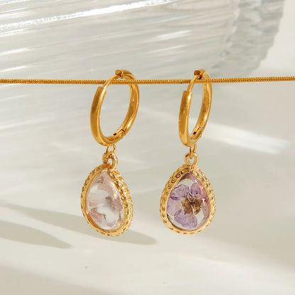 1 Pair IG Style Sweet Round Water Droplets Flower 304 Stainless Steel Copper 18K Gold Plated Drop Earrings