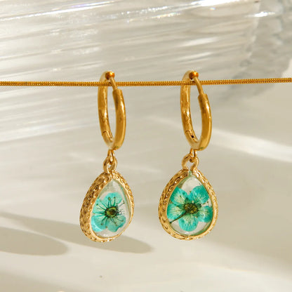 1 Pair IG Style Sweet Round Water Droplets Flower 304 Stainless Steel Copper 18K Gold Plated Drop Earrings