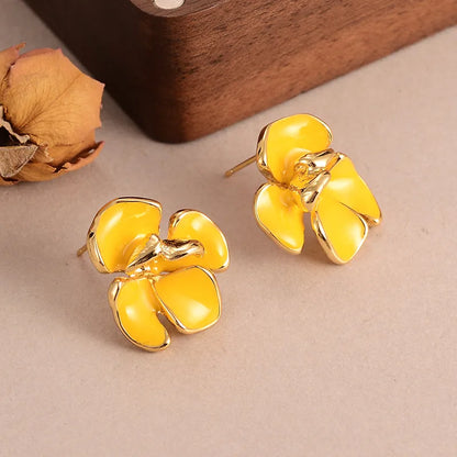 1 Pair IG Style Sweet Simple Style Flower Enamel Alloy 18K Gold Plated Ear Studs