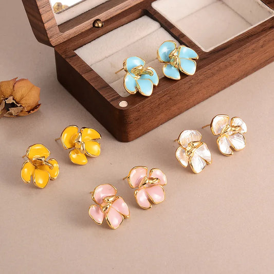 1 Pair IG Style Sweet Simple Style Flower Enamel Alloy 18K Gold Plated Ear Studs