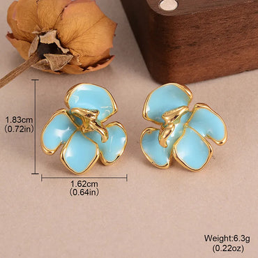 1 Pair IG Style Sweet Simple Style Flower Enamel Alloy 18K Gold Plated Ear Studs