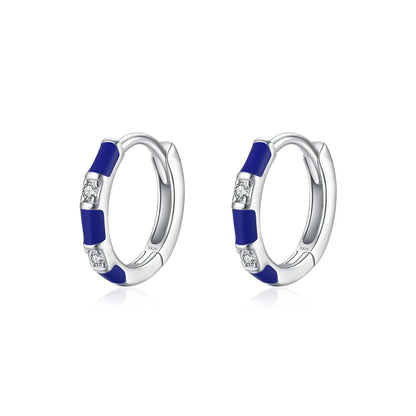 1 Pair Ig Style Sweet Simple Style Round Enamel Plating Inlay Sterling Silver Zircon Rhodium Plated Earrings