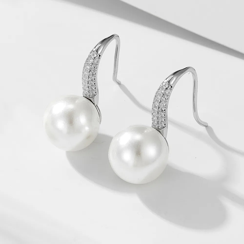 1 Pair Ig Style Sweet Solid Color Plating Inlay Sterling Silver Pearl Zircon 14k Gold Plated Rhodium Plated Ear Hook