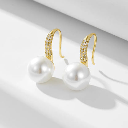 1 Pair Ig Style Sweet Solid Color Plating Inlay Sterling Silver Pearl Zircon 14k Gold Plated Rhodium Plated Ear Hook